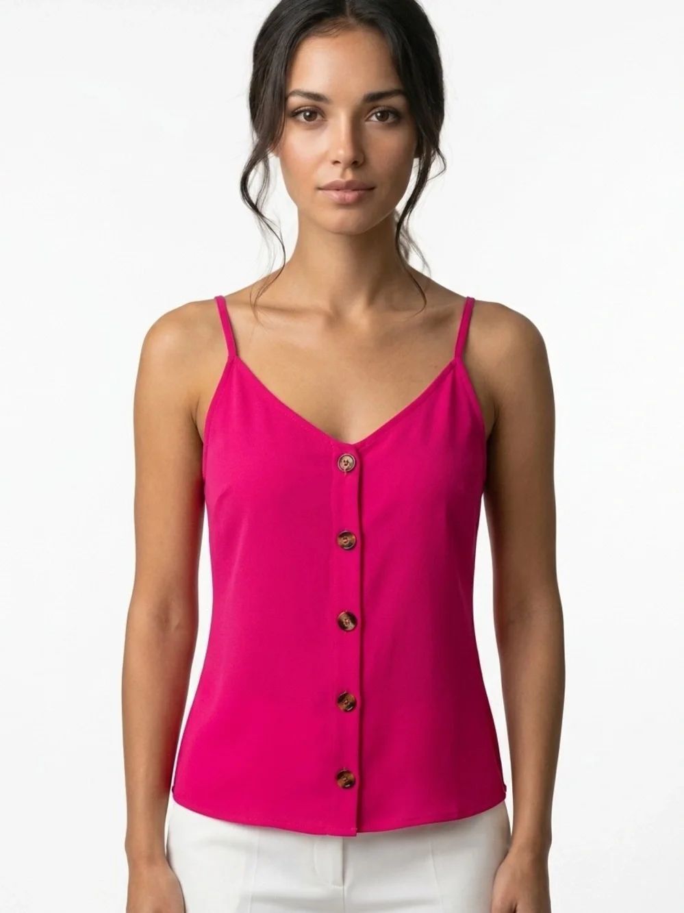 UNBRANDED | Hot Pink Button-Front Spaghetti Strap Cami Tank Top Women’s Size M